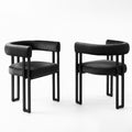 Set of 2 Velvet Upholstered Barrel Dining Chairs with Curved Armrests - Black