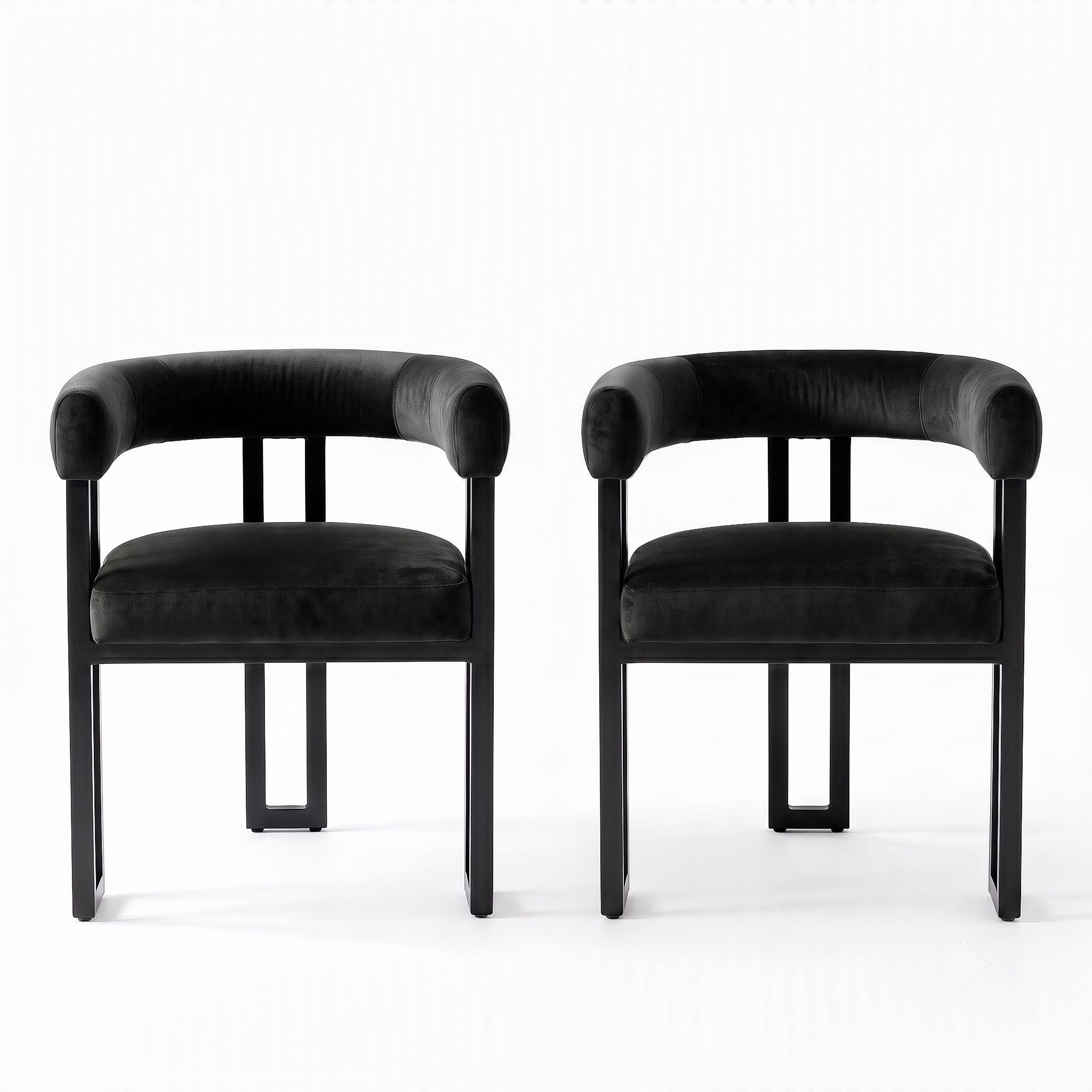 Set of 2 Velvet Upholstered Barrel Dining Chairs with Curved Armrests - Black