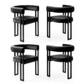 Set of 4 Velvet Upholstered Barrel Dining Chairs with Curved Armrests - Black