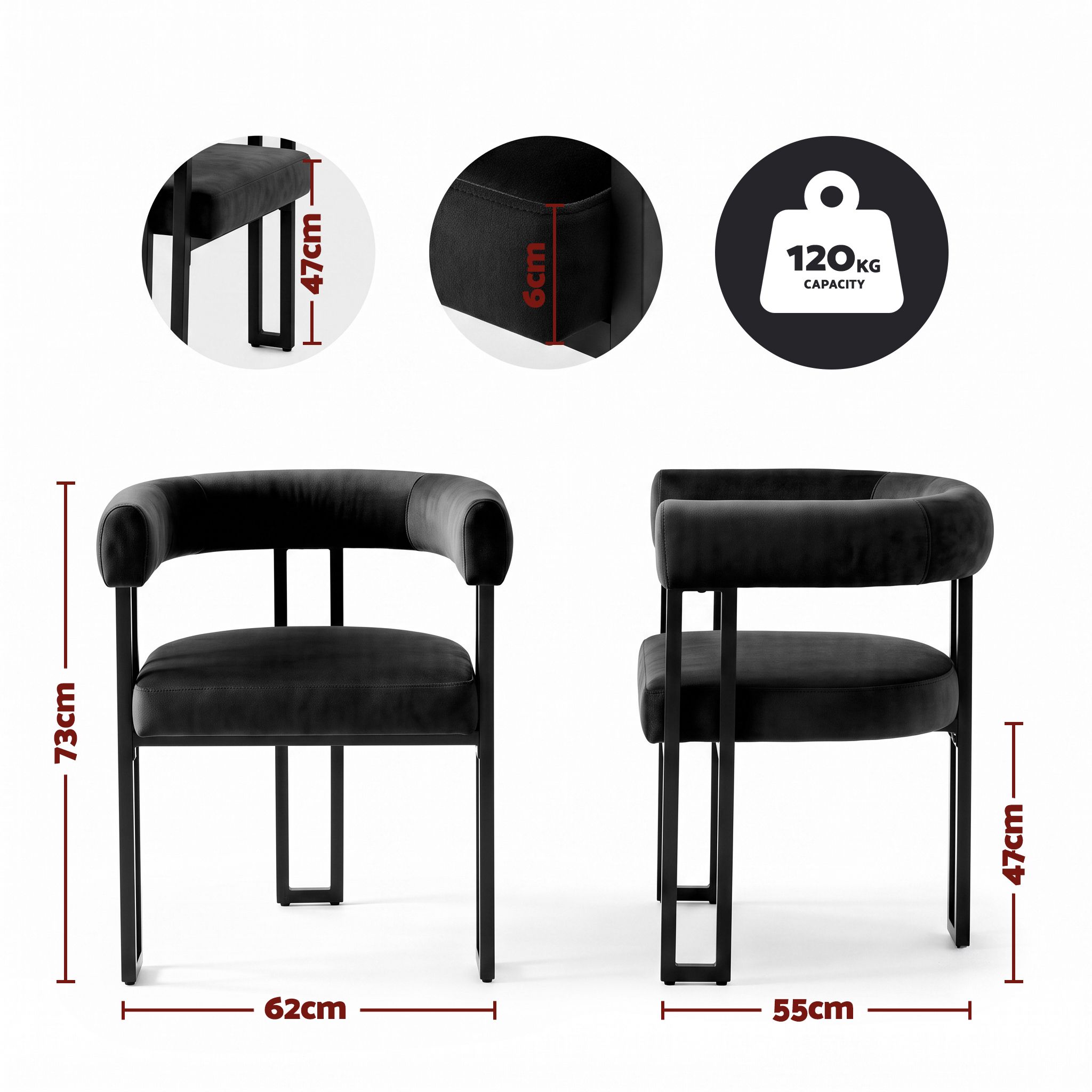 Set of 4 Velvet Upholstered Barrel Dining Chairs with Curved Armrests - Black