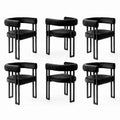 Set of 6 Velvet Upholstered Barrel Dining Chairs with Curved Armrests & Back - Black