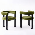 Set of 2 Velvet Upholstered Barrel Dining Chairs with Curved Armrests - Green
