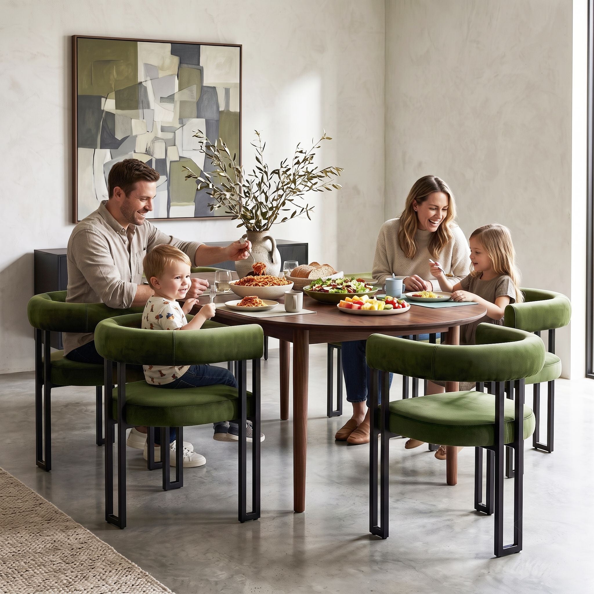 Set of 2 Velvet Upholstered Barrel Dining Chairs with Curved Armrests - Green