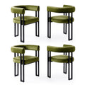 Set of 4 Velvet Upholstered Barrel Dining Chairs with Curved Armrests - Green