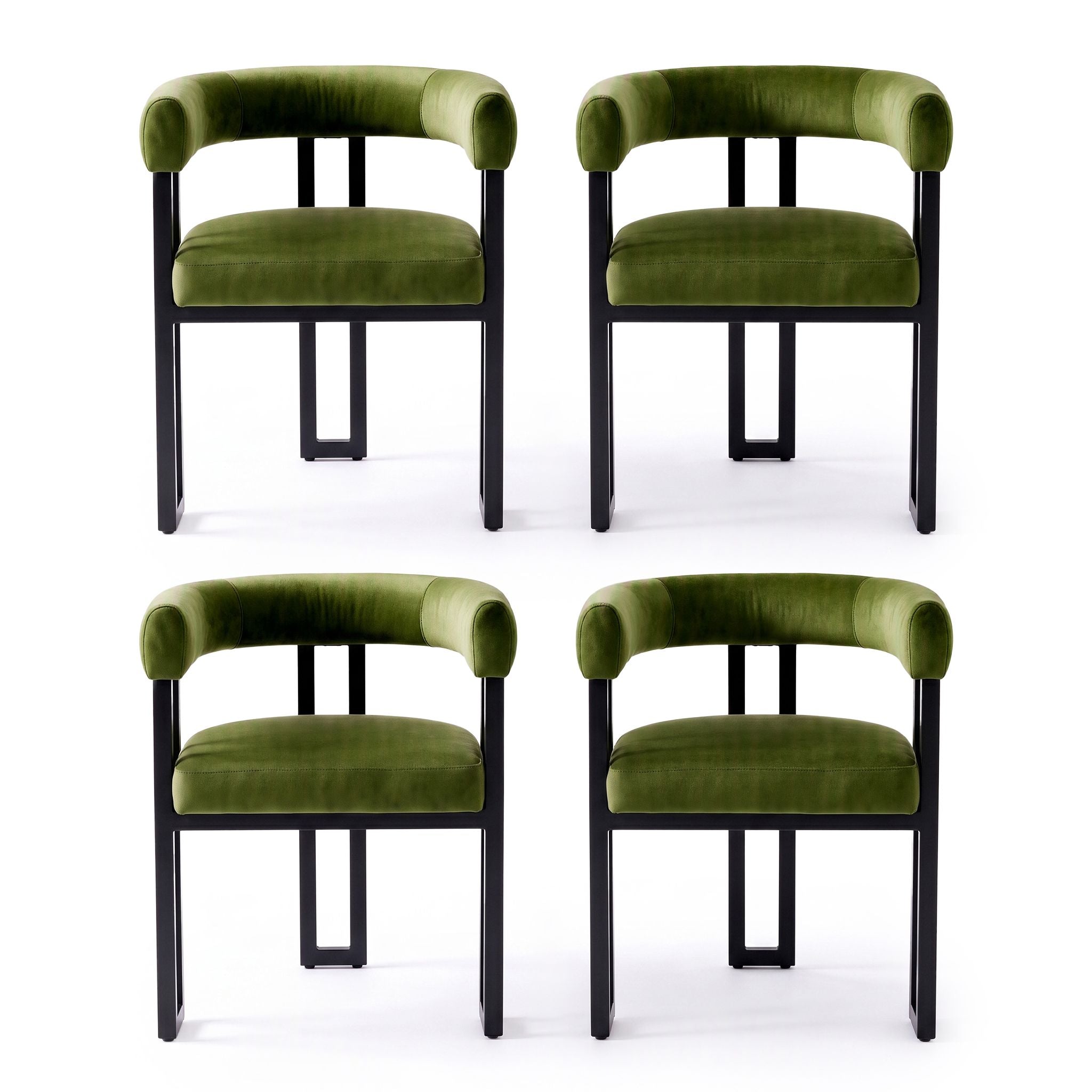 Set of 4 Velvet Upholstered Barrel Dining Chairs with Curved Armrests - Green