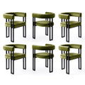 Set of 6 Velvet Upholstered Dining Barrel Chairs with Curved Armrests - Green