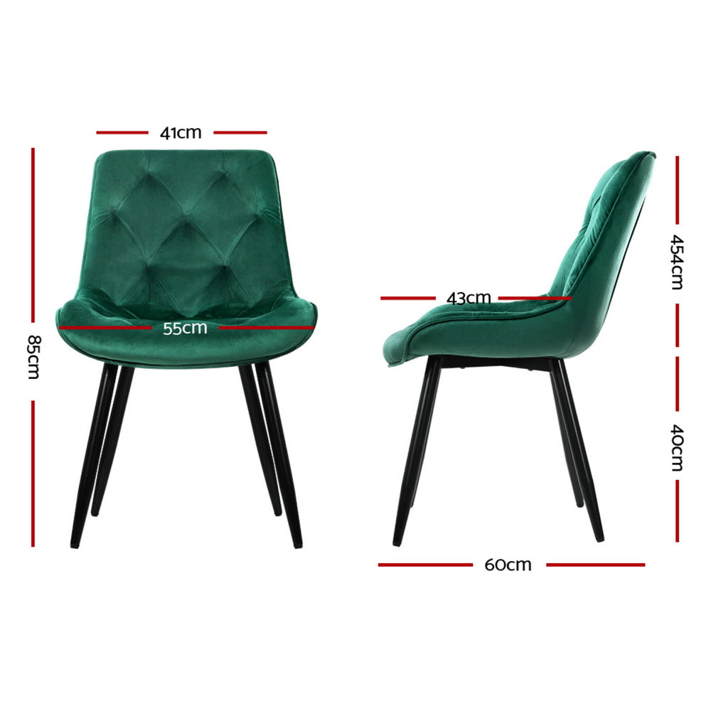 Dining Chairs Set of 4 Velvet Diamond Tufted Green