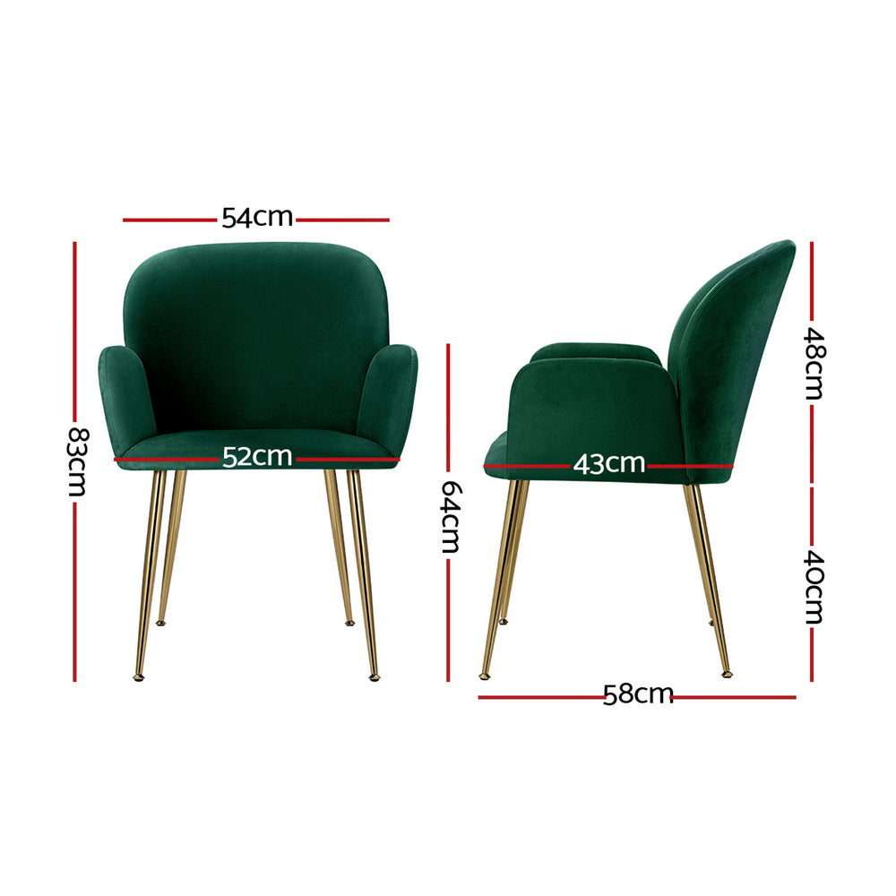 Dining Chairs Set of 4 Velvet Armchair Green