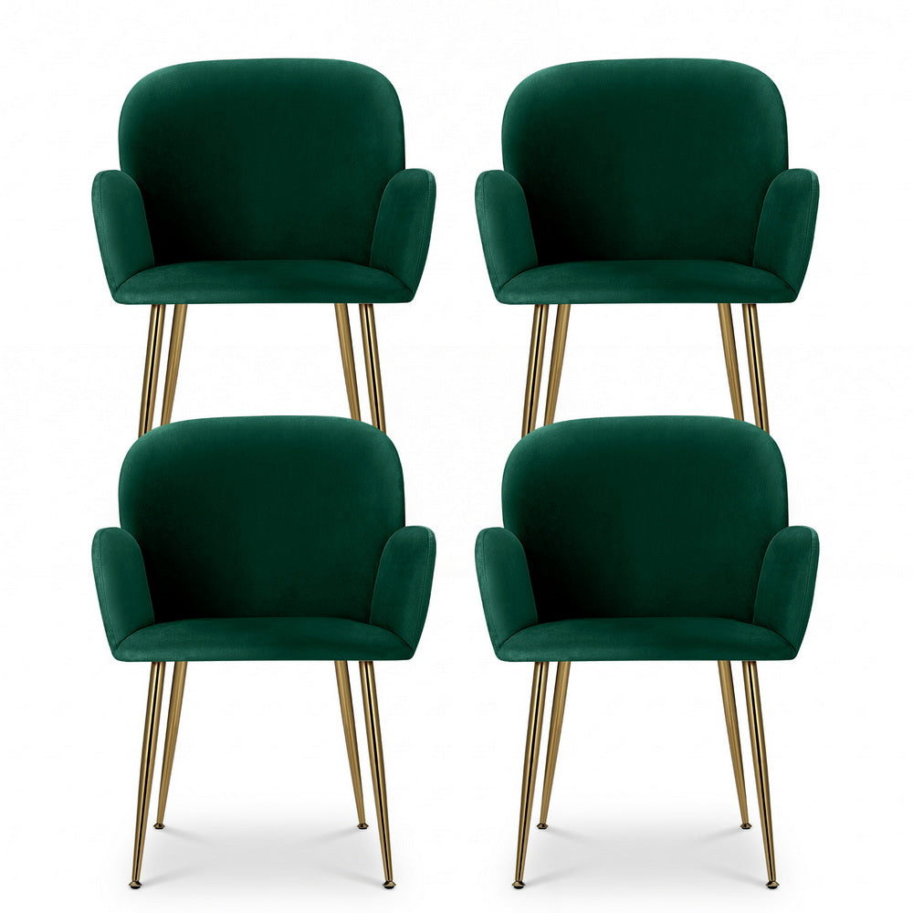 Dining Chairs Set of 4 Velvet Armchair Green