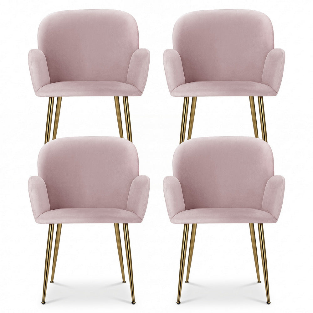 Dining Chairs Set of 4 Velvet Armchair Pink