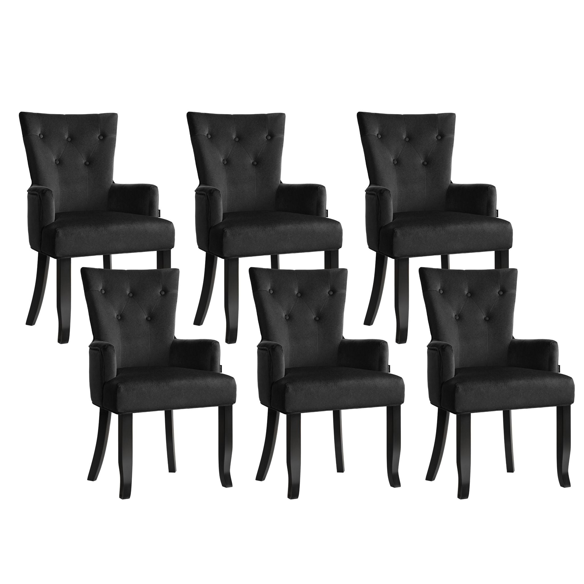 6x Dining Chairs Velvet French Provincial Armchair Black