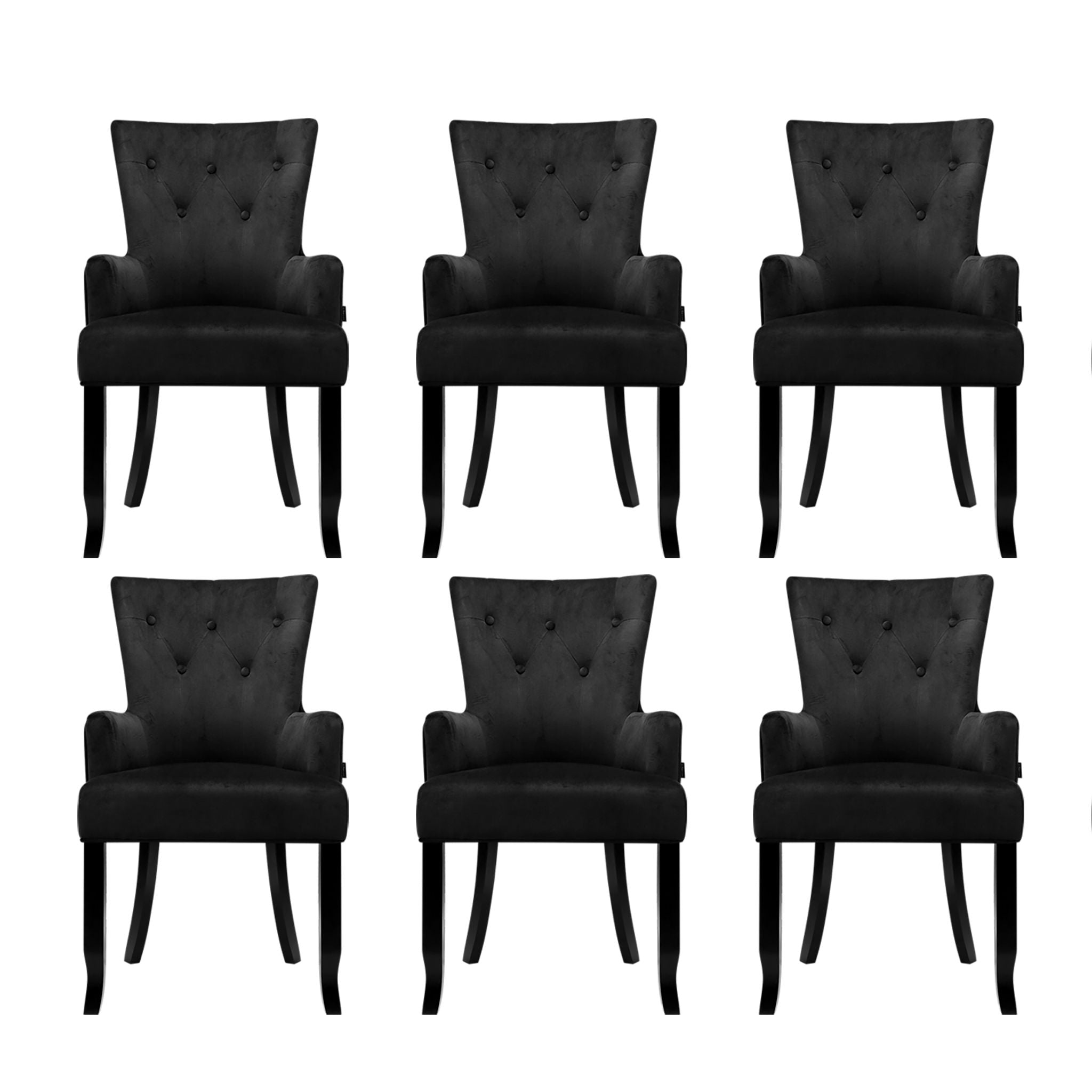 6x Dining Chairs Velvet French Provincial Armchair Black