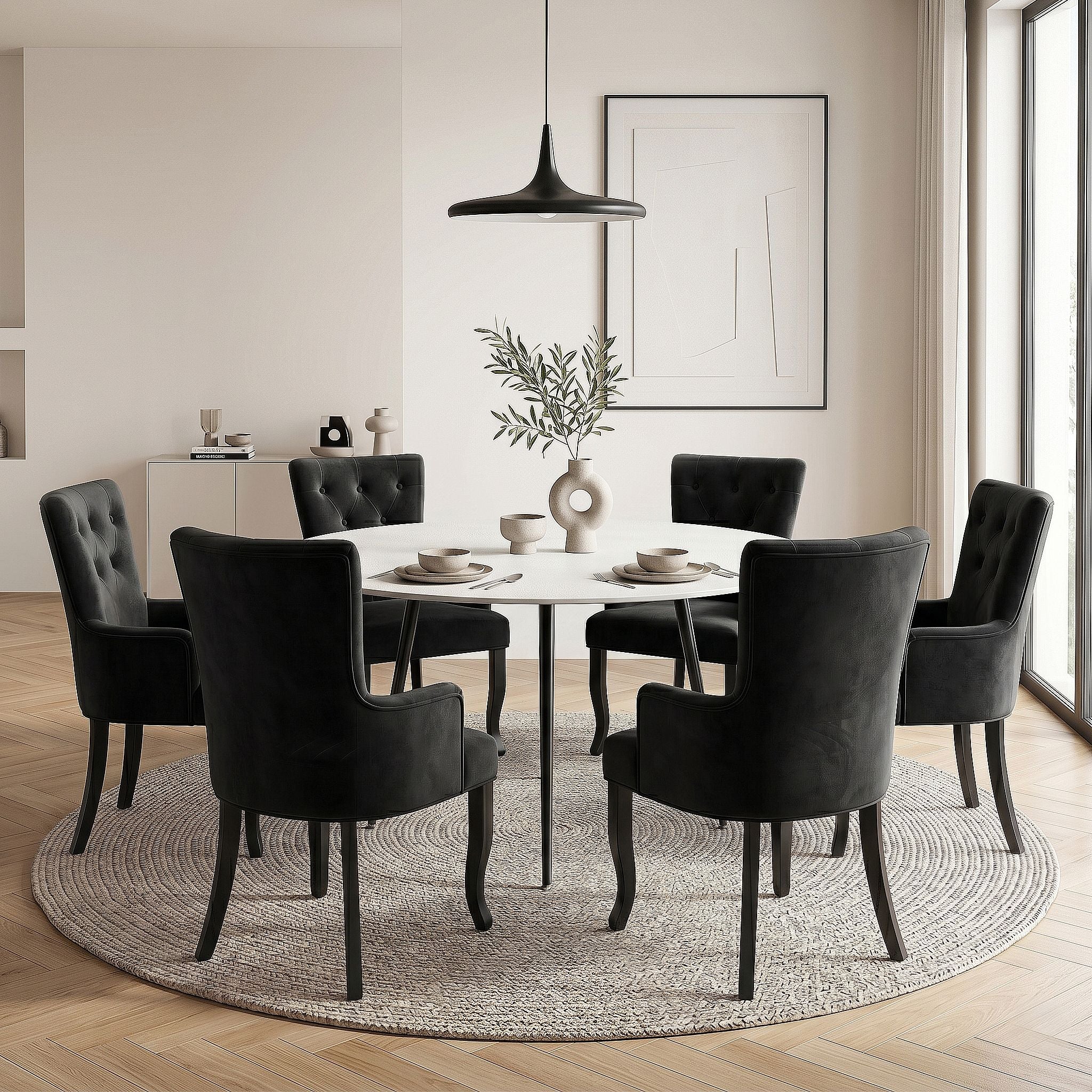 6x Dining Chairs Velvet French Provincial Armchair Black