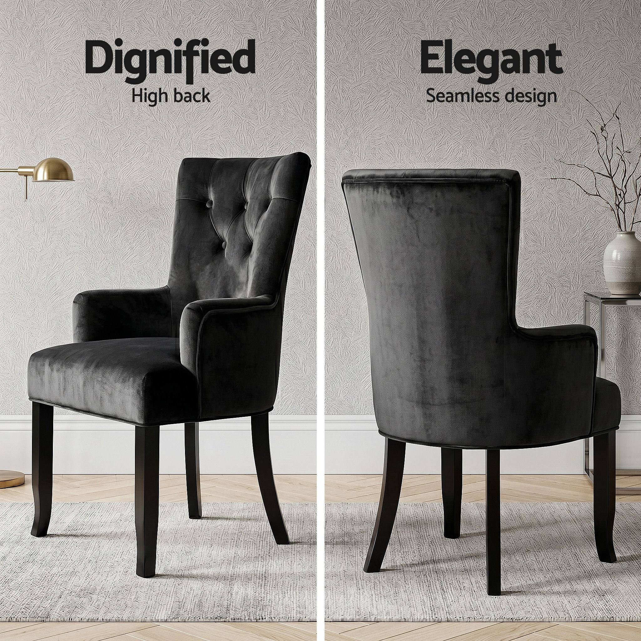 6x Dining Chairs Velvet French Provincial Armchair Black