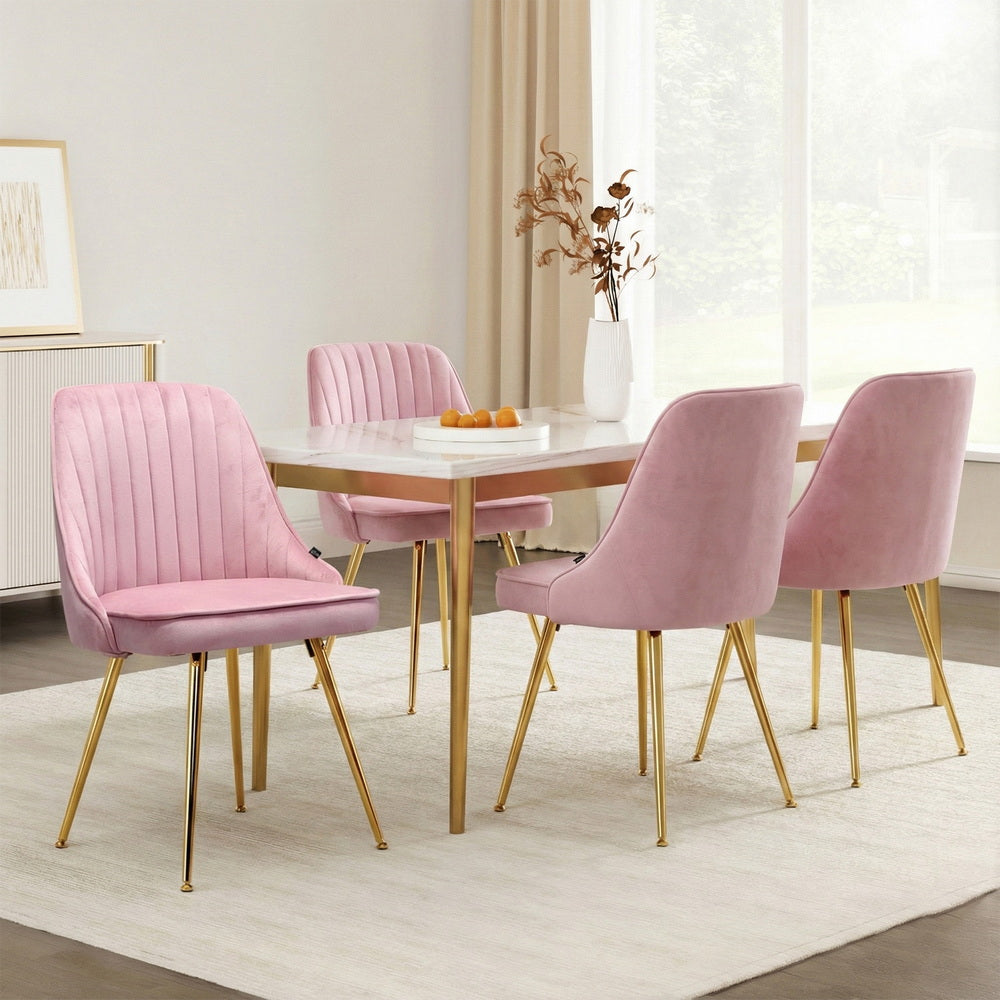 Dining Chairs Set of 4 Velvet Channel Tufted Pink