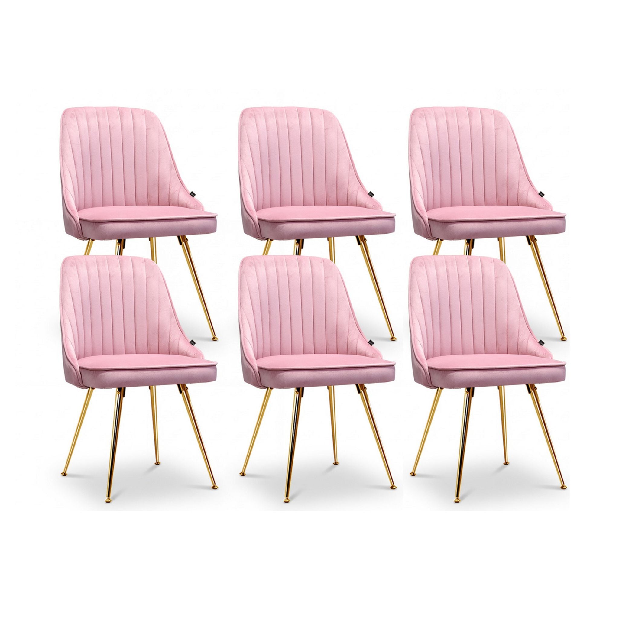 Dining Chairs Set of 6 Velvet Channel Tufted Pink