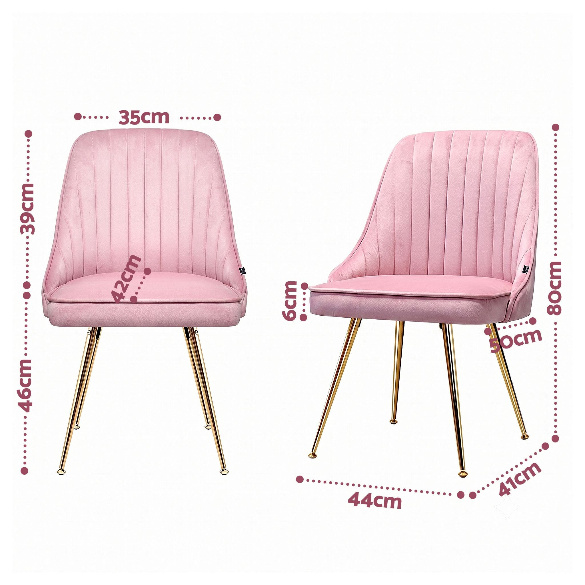 Dining Chairs Set of 6 Velvet Channel Tufted Pink