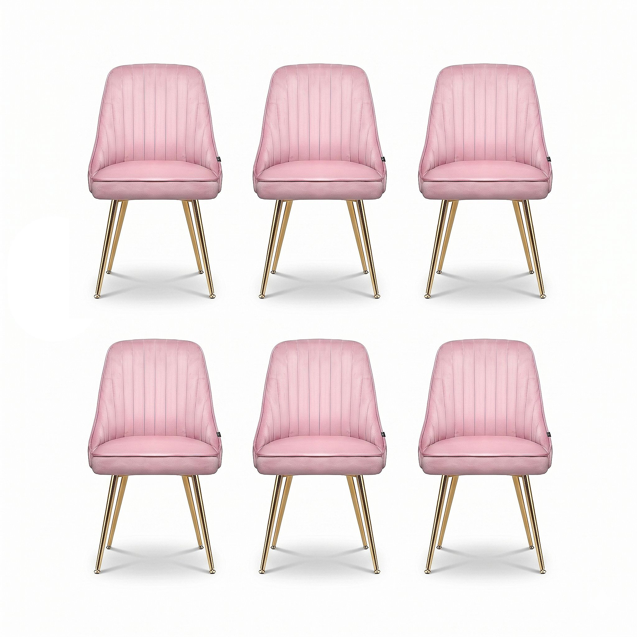 Dining Chairs Set of 6 Velvet Channel Tufted Pink