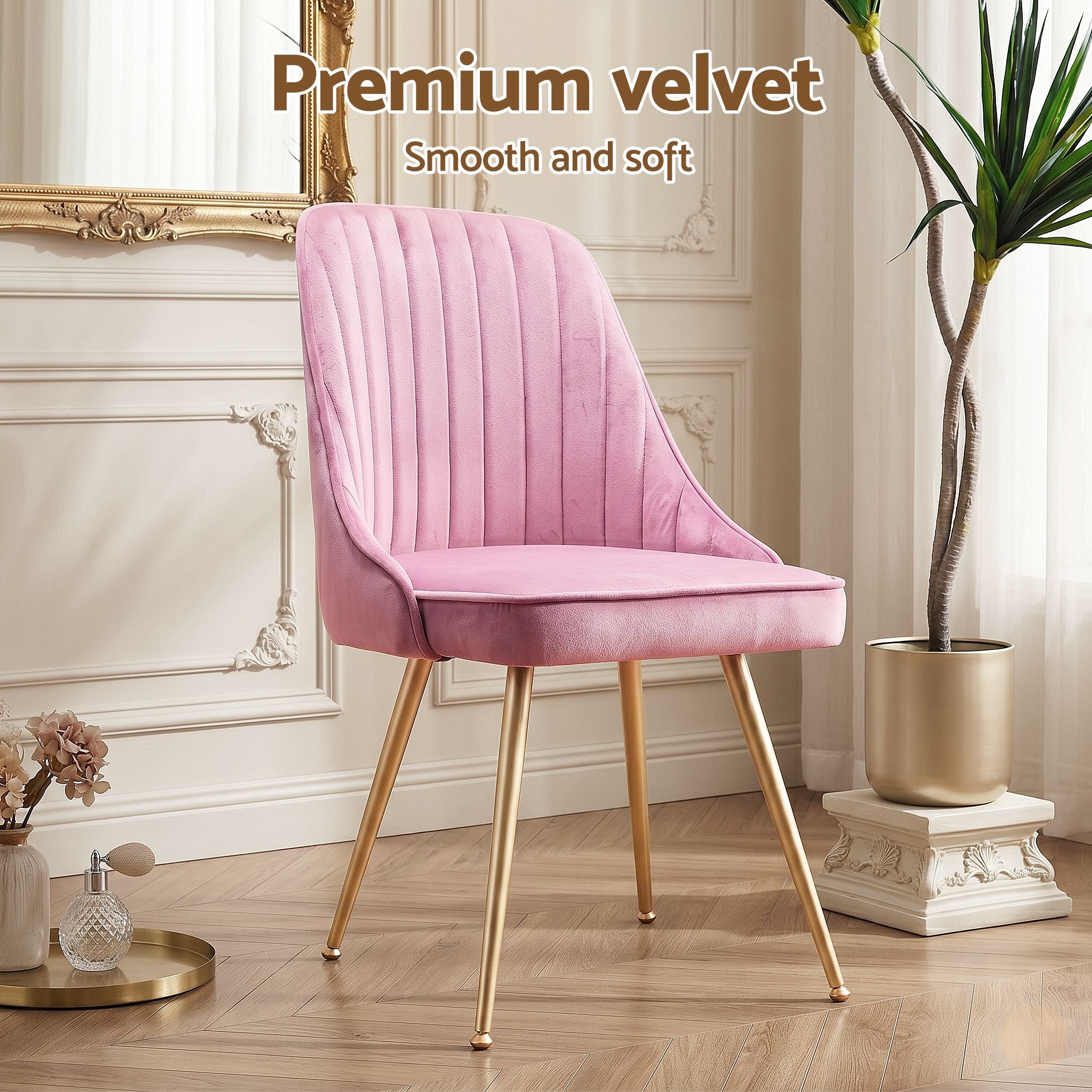 Dining Chairs Set of 6 Velvet Channel Tufted Pink