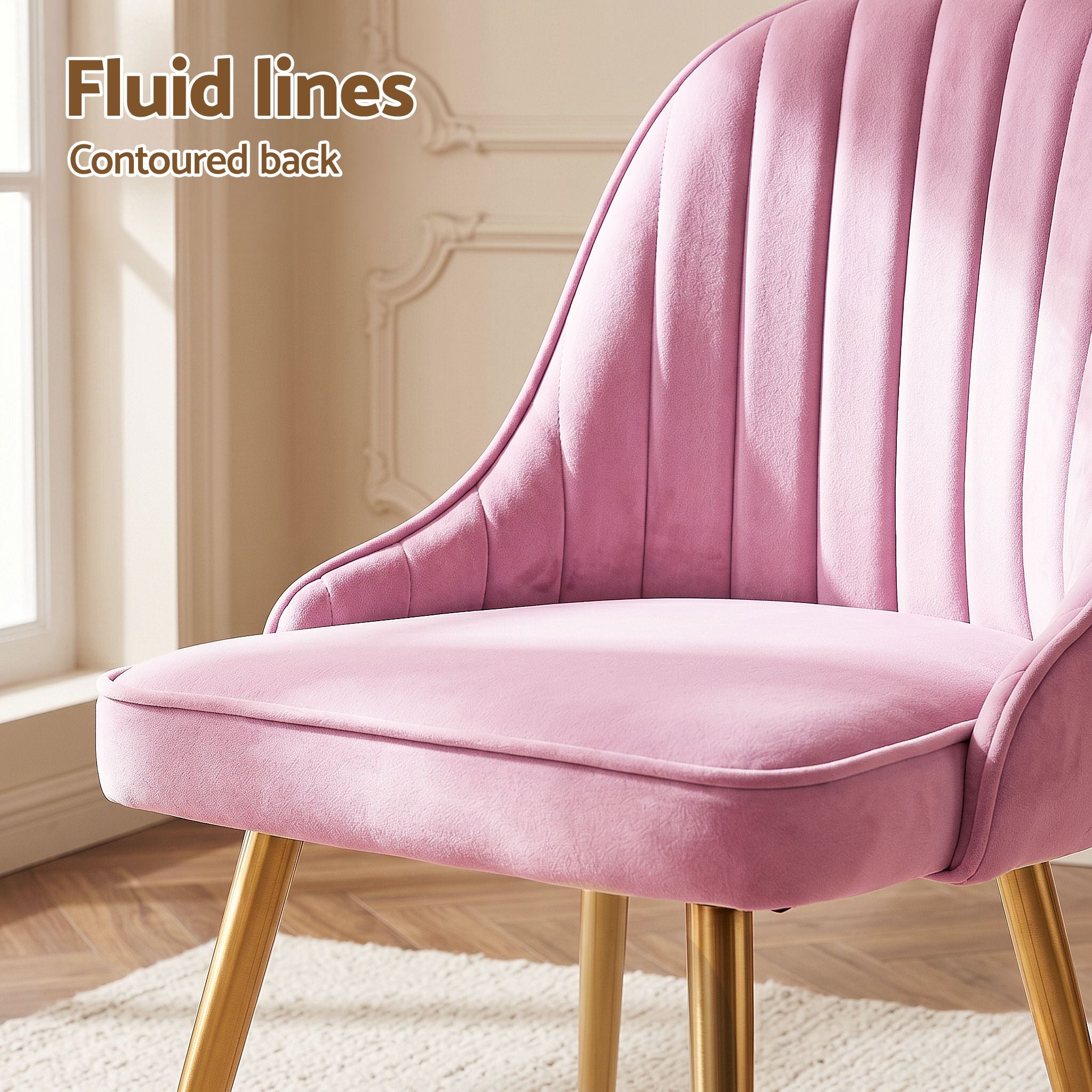 Dining Chairs Set of 6 Velvet Channel Tufted Pink