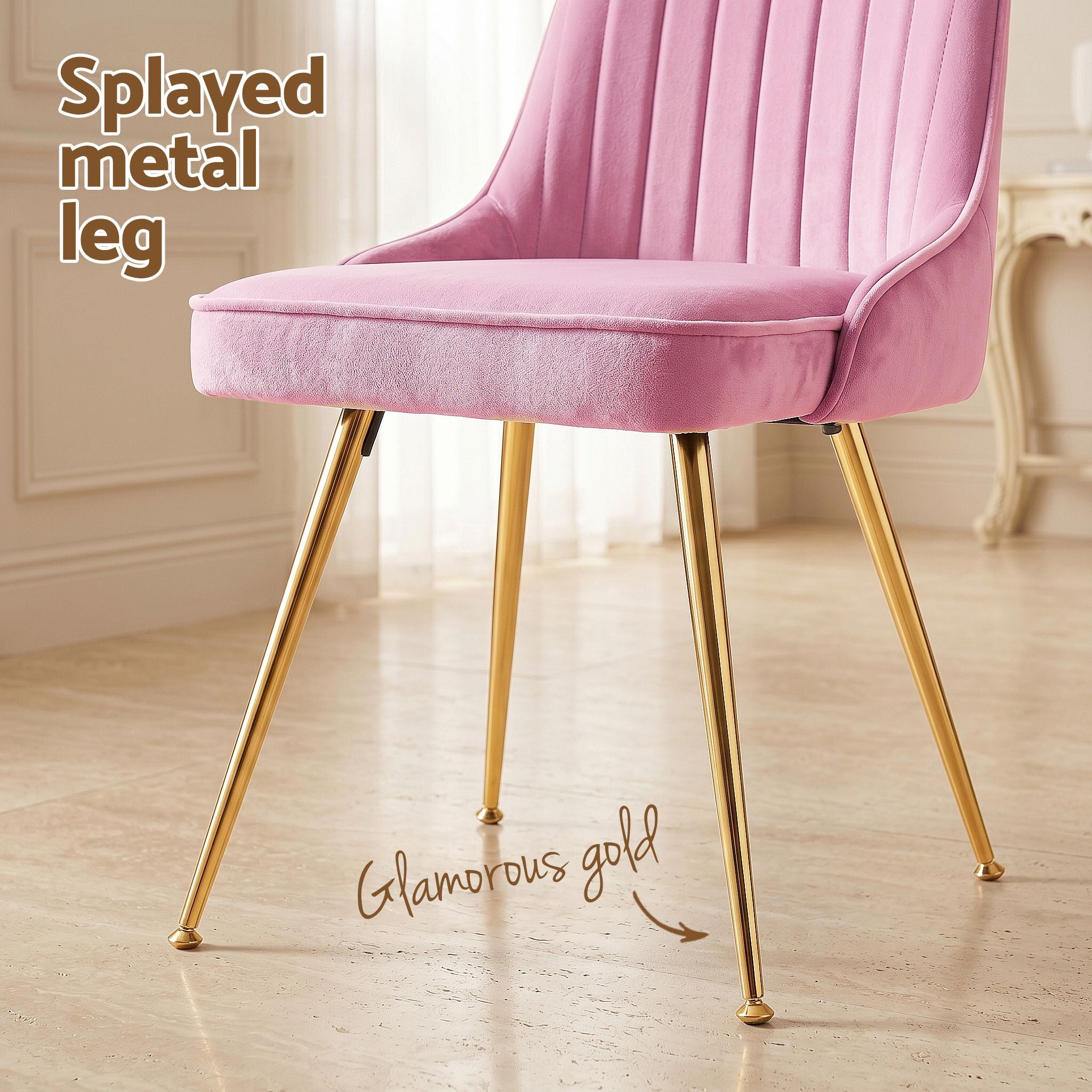 Dining Chairs Set of 6 Velvet Channel Tufted Pink