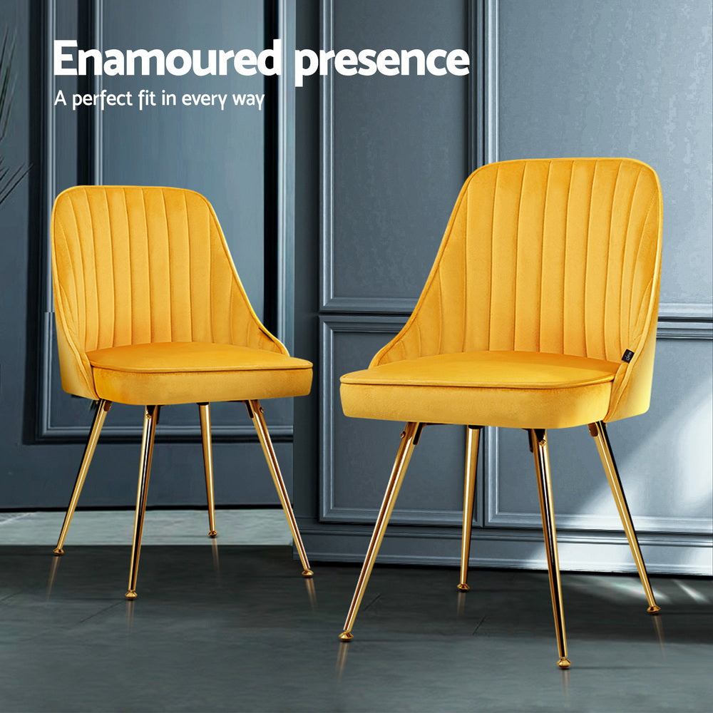 Dining Chairs Set of 4 Velvet Channel Tufted Yellow