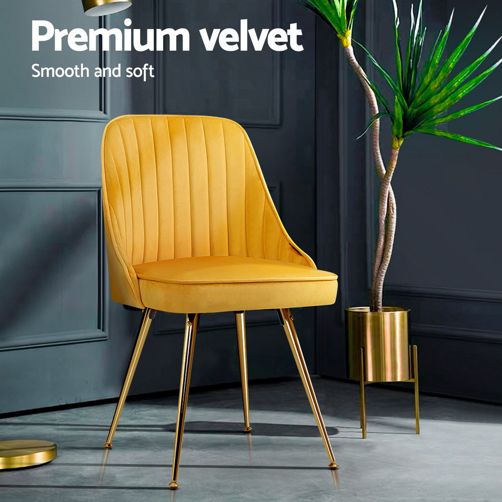 Dining Chairs Set of 4 Velvet Channel Tufted Yellow