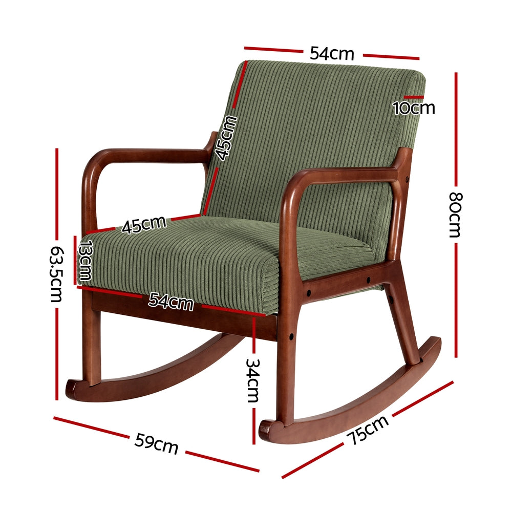 Rocking Armchair Nursery Chair Corduroy Green