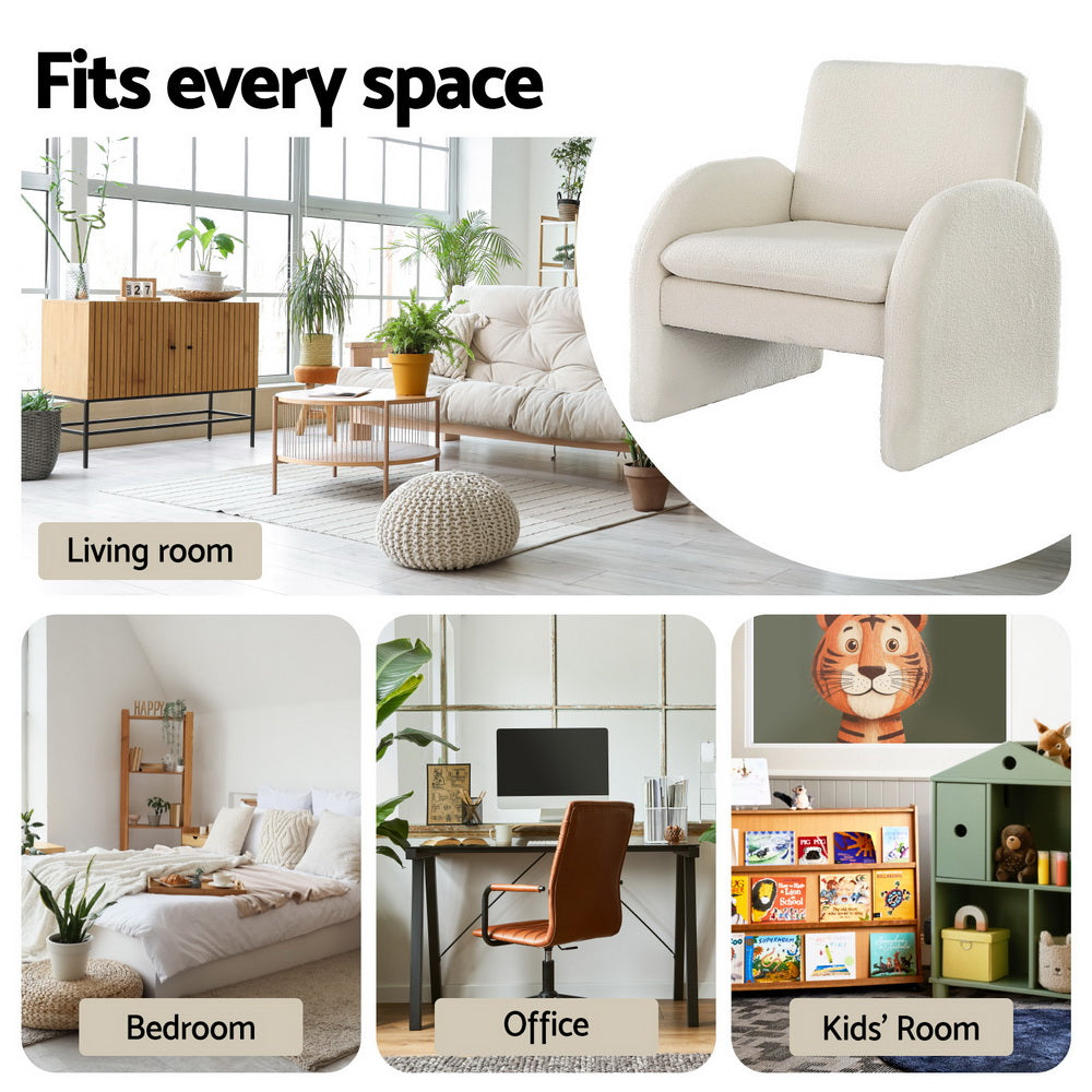 Armchair Accent Chair Lounge Tub Sofa Couch Curved Arm Seat Boucle White