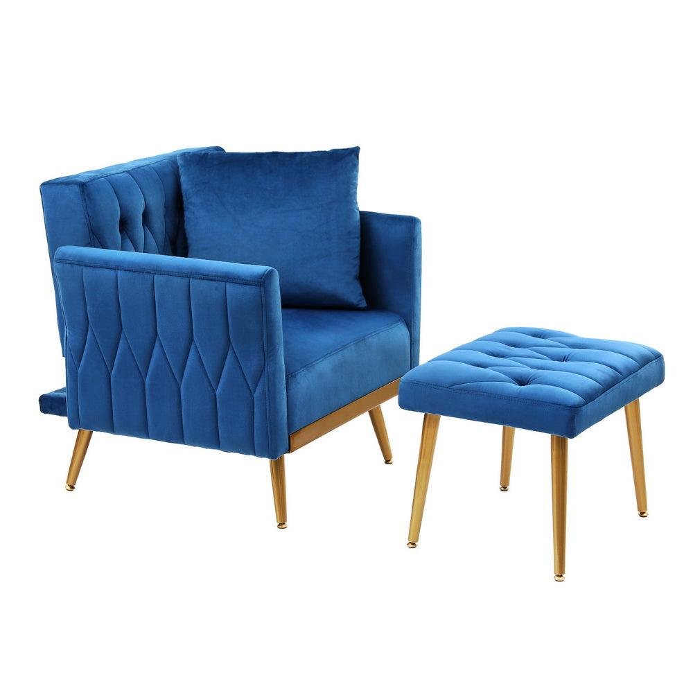 Armchair Ottoman Accent Chair Pillow Velvet Blue