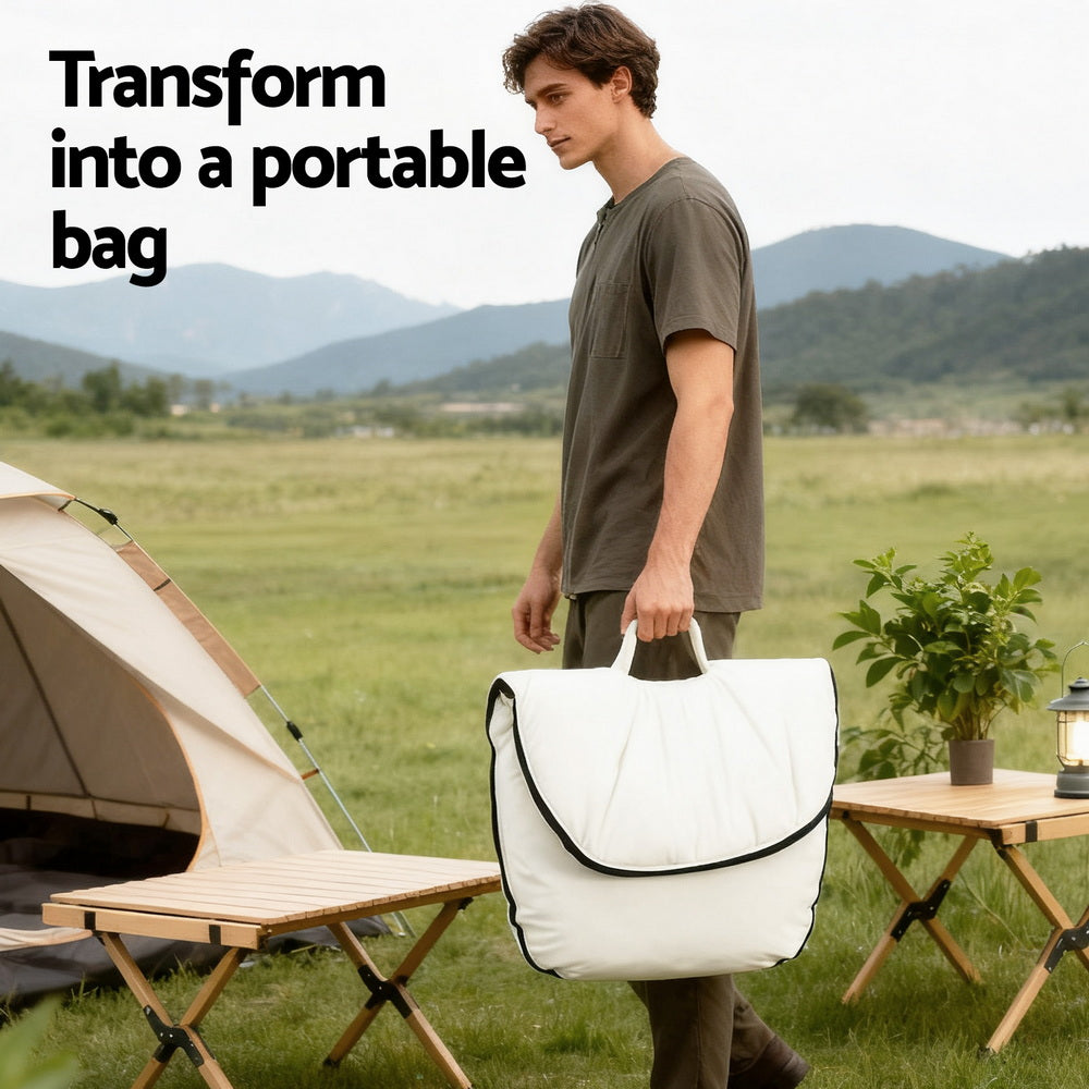 Foldable Chair 2-In-1 Armchair Lounge Chair Portable White