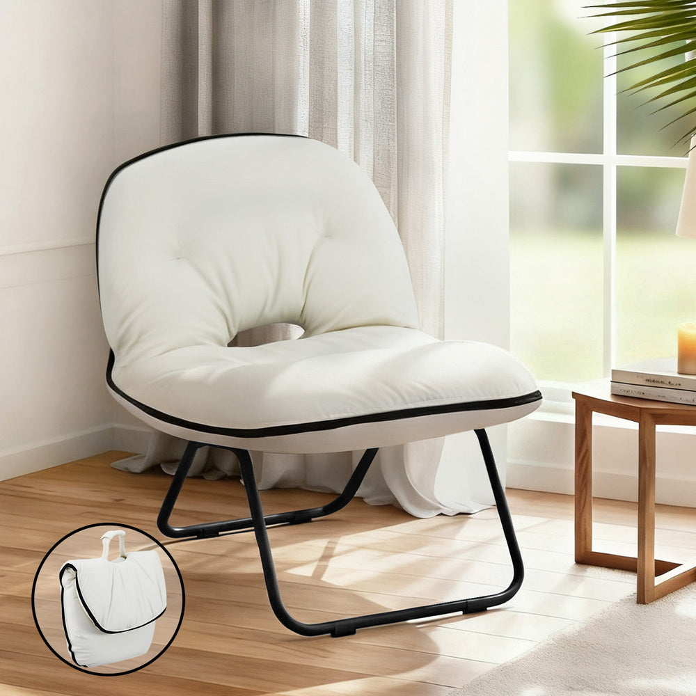 Foldable Chair 2-In-1 Armchair Lounge Chair Portable White