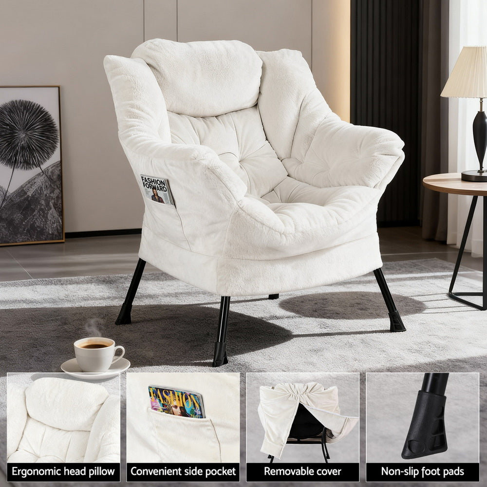 Armchair Accent Chair Ottoman Lounge Footrest Velvet White