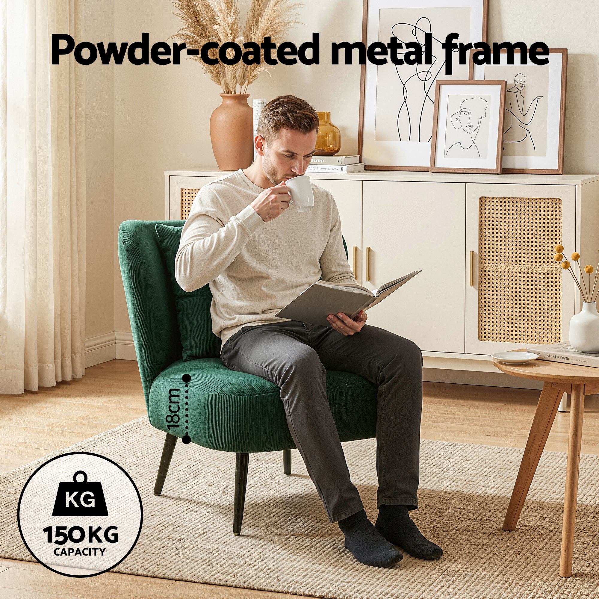 Corduroy Velvet Armchair Accent Lounge Tub Sofa Chair - Green