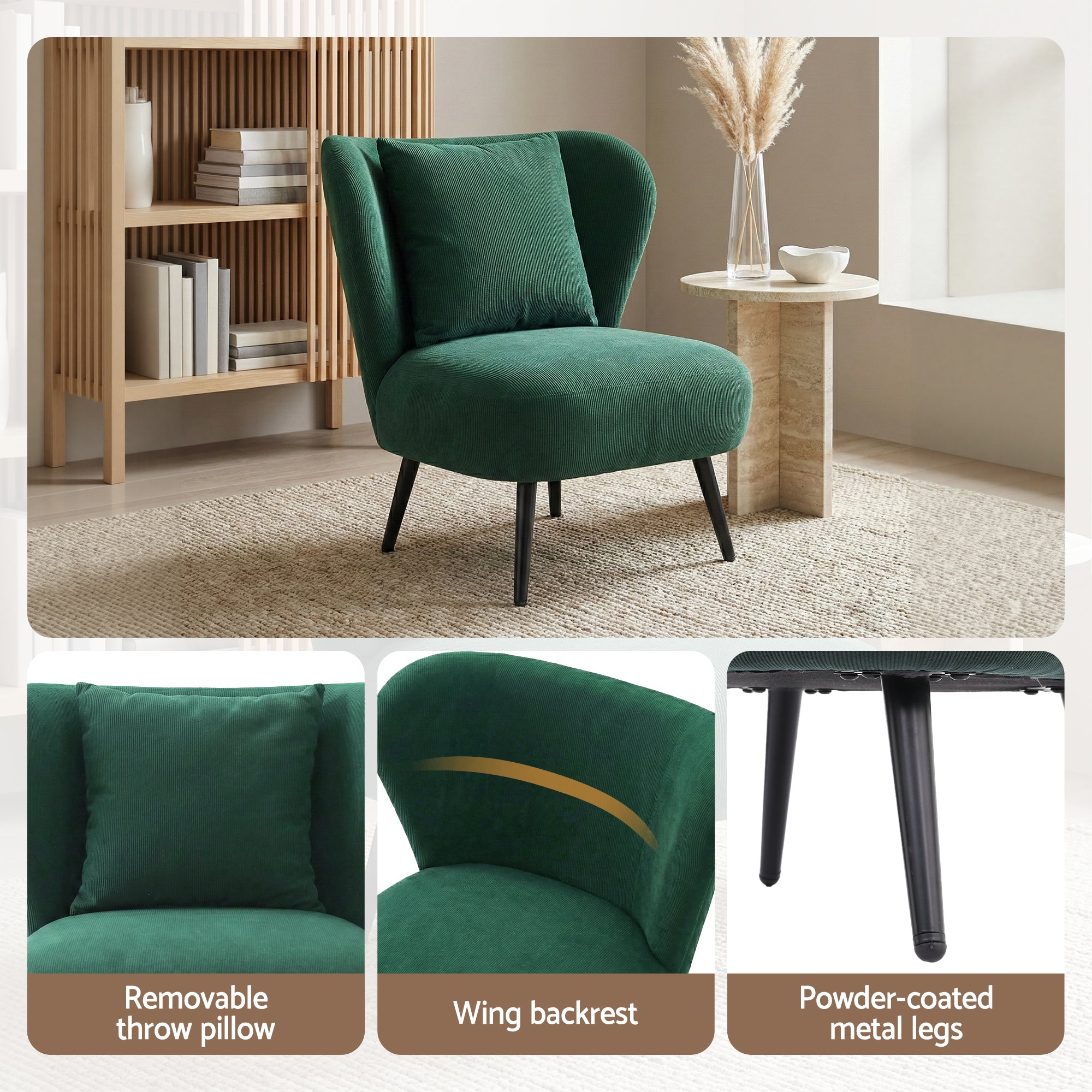 Corduroy Velvet Armchair Accent Lounge Tub Sofa Chair - Green