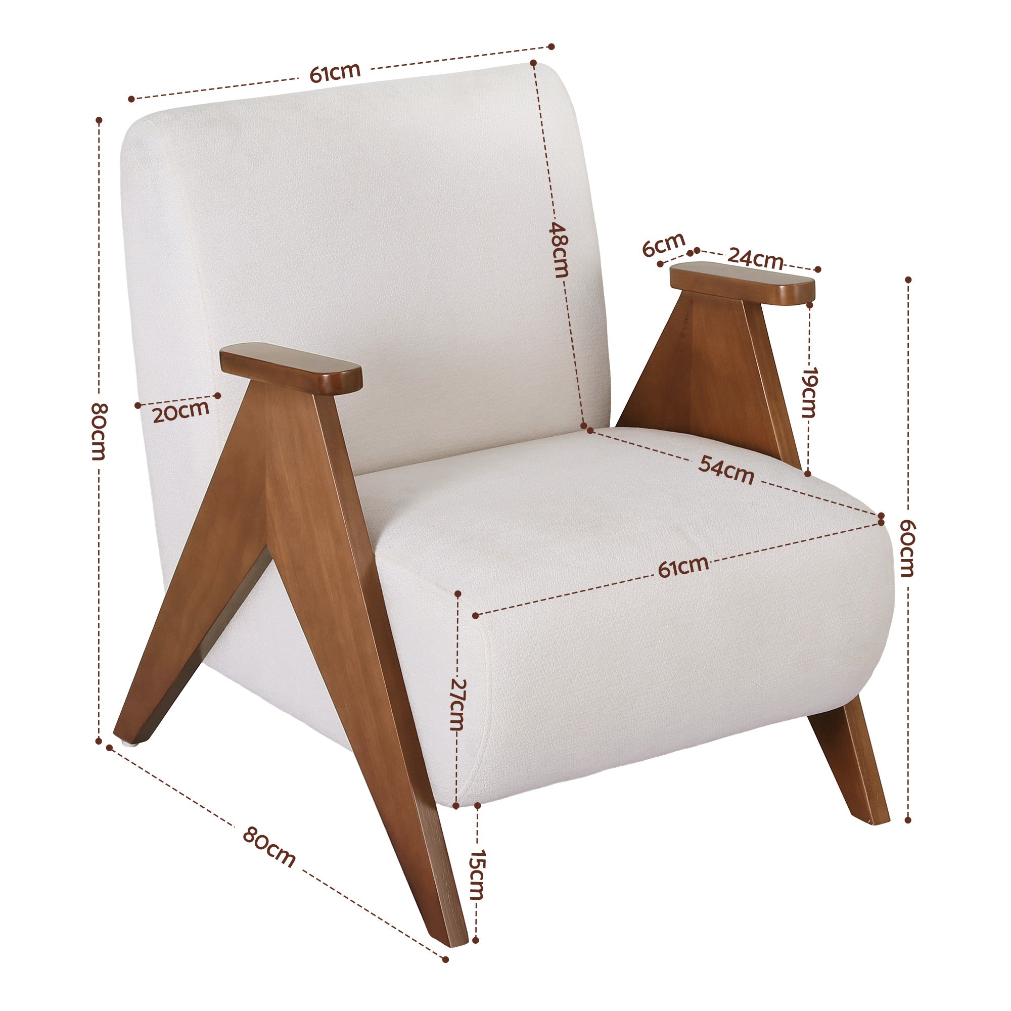 Armchair Accent Chair Upholstered Chenille Fabric Solid Wood Frame - White