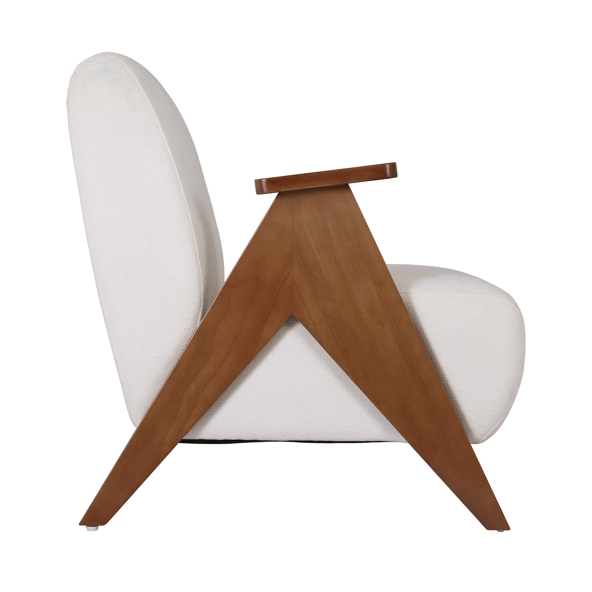 Armchair Accent Chair Upholstered Chenille Fabric Solid Wood Frame - White