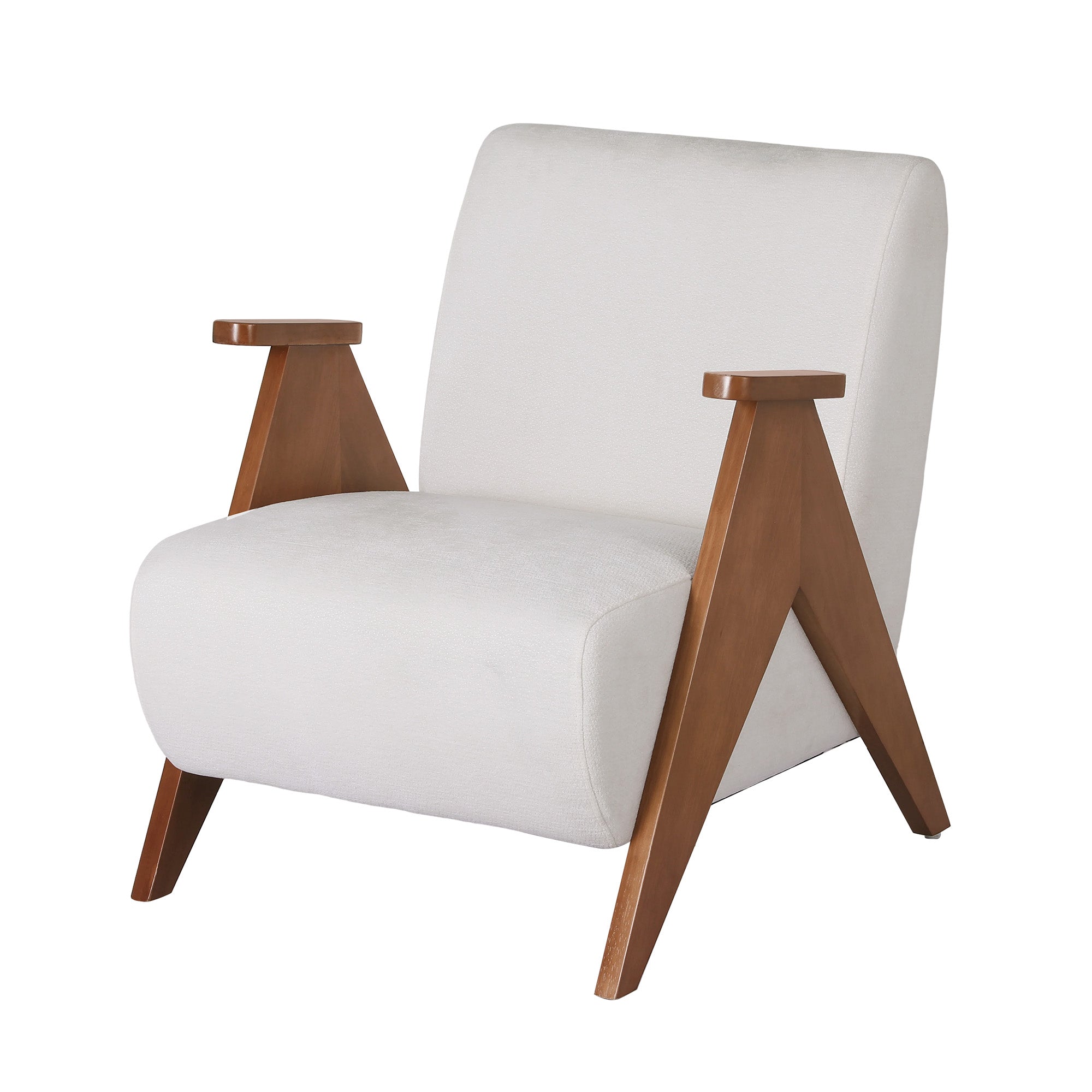 Armchair Accent Chair Upholstered Chenille Fabric Solid Wood Frame - White