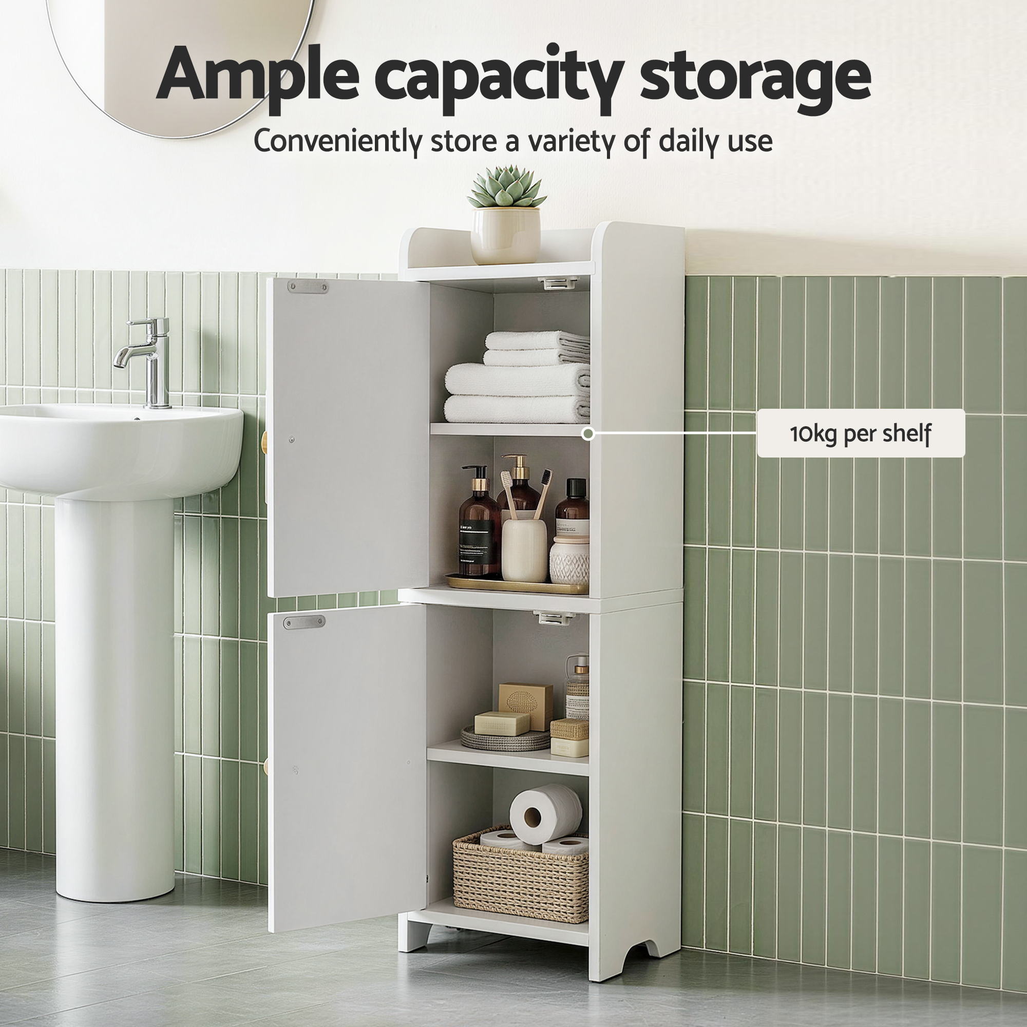 Bathroom Storage Cabinet 2-Tier Slim Toilet Organizer Adjustable White