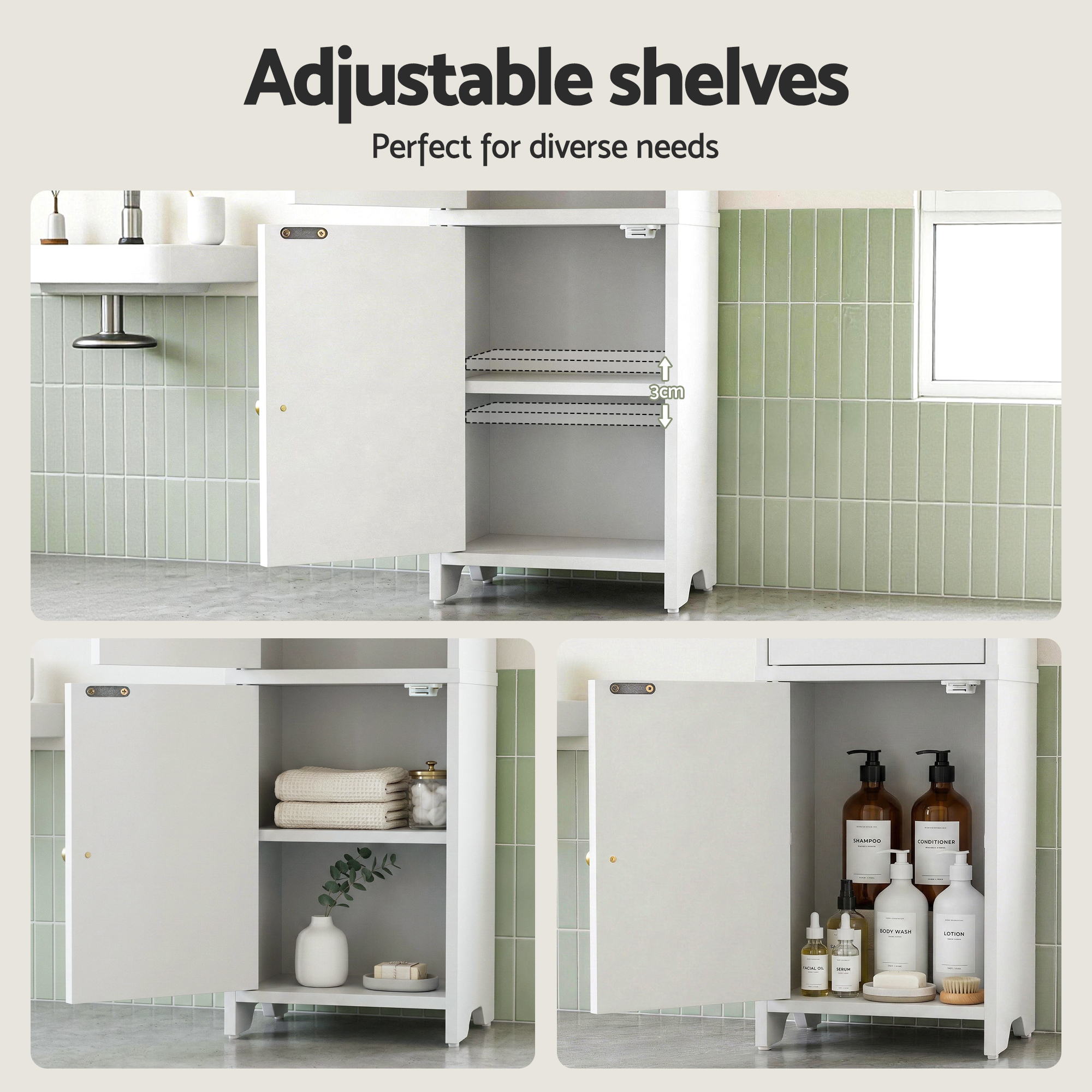 Bathroom Storage Cabinet 2-Tier Slim Toilet Organizer Adjustable White