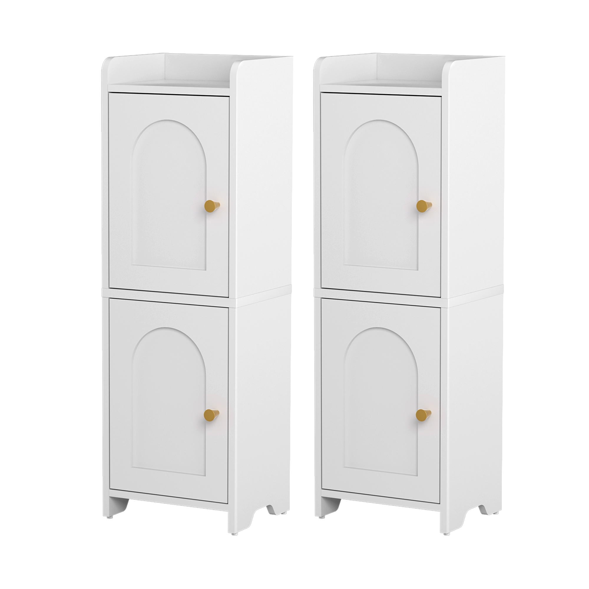Set of 2 Bathroom Storage Cabinet 2-Tier Slim Toilet Organizer Adjustable White