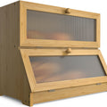 Double Layer Bamboo Bread Box for Kitchen Counter with Large Capacity and Clear Window