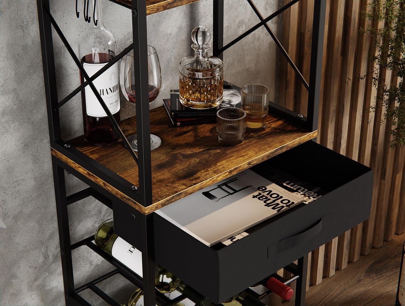 Freestanding Wine Rack for 20 Bottles with Wood Countertop and Sturdy Metal Frame
