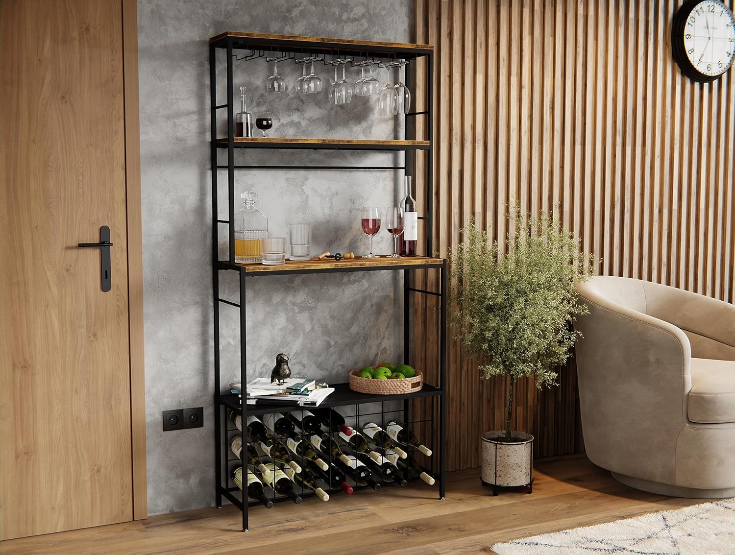 Large Wine Rack for 20 Bottles with Wood Countertop and Sturdy Metal Frame