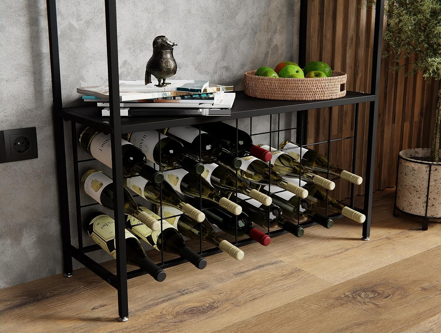 Large Wine Rack for 20 Bottles with Wood Countertop and Sturdy Metal Frame