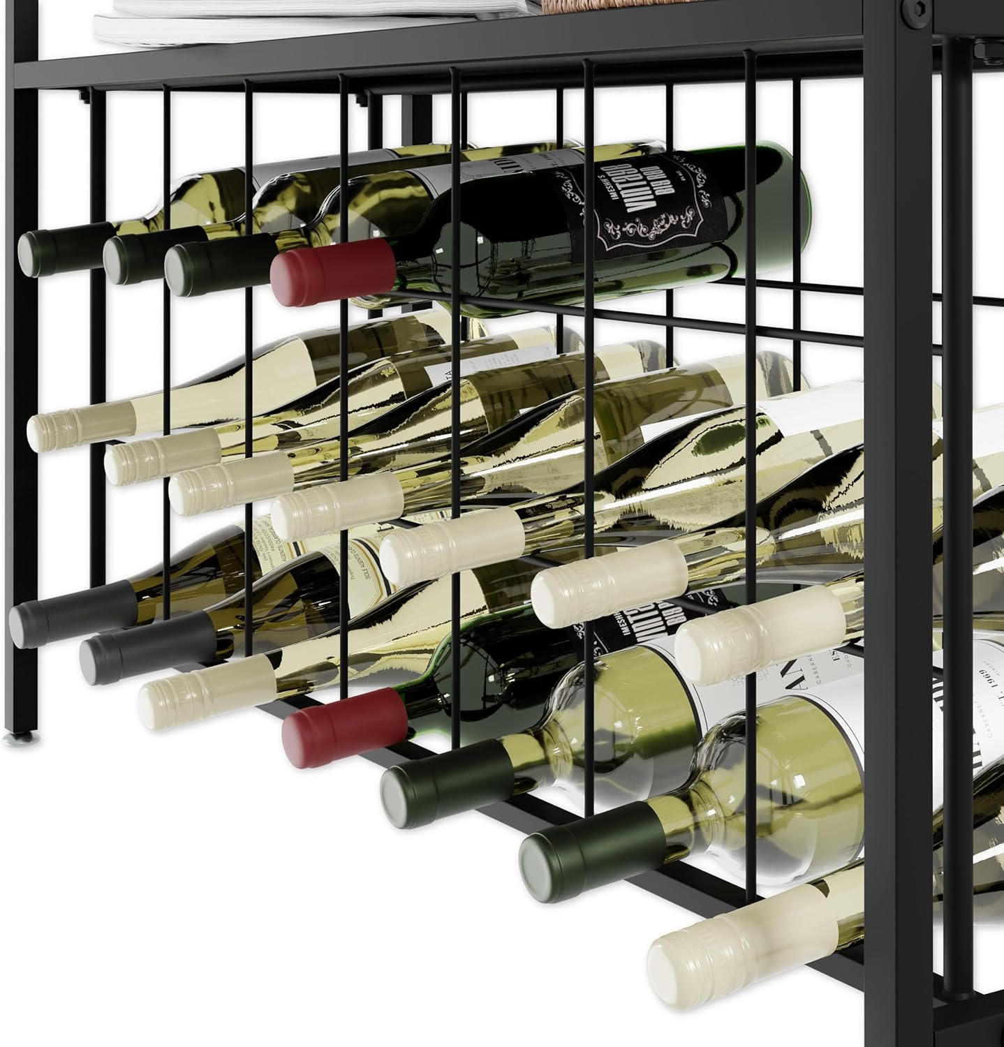 Large Wine Rack for 20 Bottles with Wood Countertop and Sturdy Metal Frame