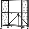 3-Tier Foldable Storage Shelf with Wheels for Kitchen, Garage, Pantry or Basement (Black)