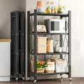 4-Tier Foldable Storage Shelf with Wheels for Kitchen, Garage, Pantry or Basement (Black)