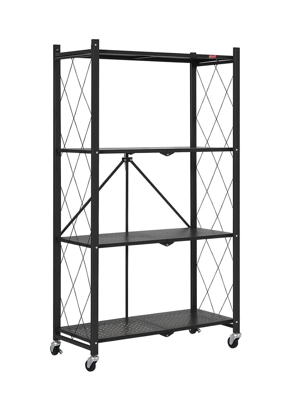 4-Tier Foldable Storage Shelf with Wheels for Kitchen, Garage, Pantry or Basement (Black)