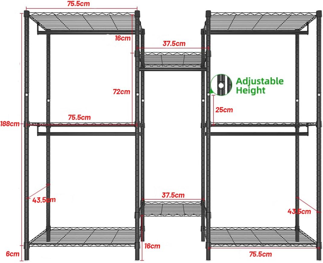 Heavy Duty Clothing Garment Rack Organizer with Hanging Rods & Storage Shelves for Clothes, Shoes & Wardrobe